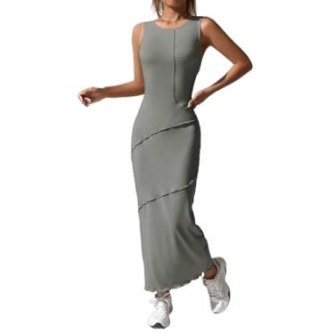 Imagem de Camisa Feminina Top-stitching Lettuce Trim Tank Dress (Color : Dark Grey, Size : X-Small)