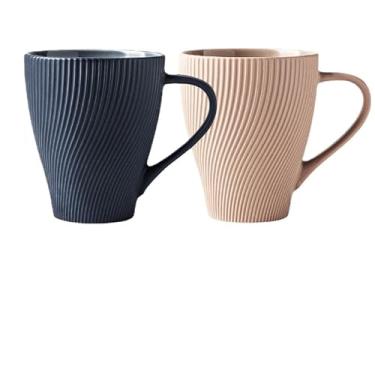 Imagem de Caneca de café de cerâmica, xícara de chá para escritório e casa, 355 ml, lavável na lava-louças e no micro-ondas (azul escuro e rosa, 301-400 ml)
