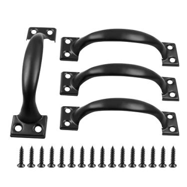 Imagem de Zorveiio 4 maçanetas de metal de 10 cm, puxadores de porta grandes, puxadores de porta vintage, para móveis, armários de cozinha, gavetas, cômodas, portões - preto