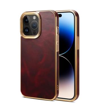 Imagem de Capa de telefone de couro com moldura revestida oleada para iPhone 12 13 14 15 Pro Max 15Plus Capa macia de proteção de lente galvanizada, vermelha, para iPhone 14 Plus