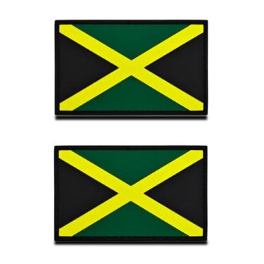 Imagem de 2 peças de borracha PVC 3D bandeira nacional atletismo Jamaica patch, material resistente e sólido, emblema tático jamaicano com gancho para roupas, mochila, uniforme colete motociclista viagem