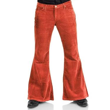 Imagem de Calça masculina de veludo cotelê vintage anos 70, calça rodada elástica estilo discoteca para homens, jeans masculino com boca de sino, Laranja 1, 5XG