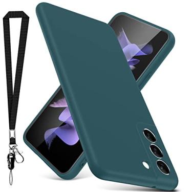 Imagem de YSLBWLE Capa para Samsung Galaxy S21 FE, capa fina de silicone líquido com cordão, à prova de choque, capa de telefone fina para Galaxy S21 FE, capa protetora de câmera de corpo inteiro - verde 3-sam