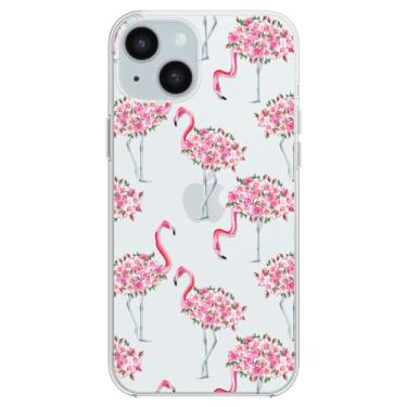 Imagem de Blingy's Capa para iPhone 15, bonito estilo pássaro flamingo com padrão de rosas design floral animal transparente macio TPU capa protetora transparente compatível com iPhone 15 6,1 polegadas (Rosey