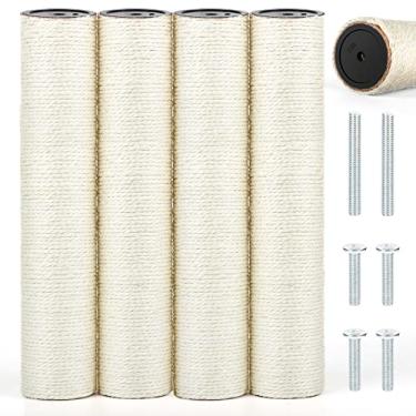 Imagem de PETUOL 4 postes de substituição para arranhadores de raiz, 40 x 7,8 cm, poste de sisal pós-natural para gatos internos com parafusos M8, para torre de árvore de gatinho, acessórios de móveis de gato sobressalentes