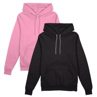 Imagem de Kit 2 Blusa Moletom Canguru com Capuz Liso Sem Estampa Unissex Feminino Masculino Adulto Blusas-Unissex
