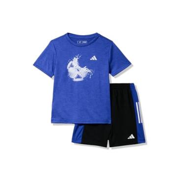 Imagem de adidas Conjunto de camiseta e shorts de malha de manga curta para meninos, Azul-royal mesclado, 6