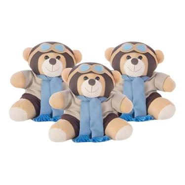 Imagem de Trio De Ursos 18cm Para Nicho Decoração Menino Aviador Bebê Baby Decoração Quarto Festa Pelúcia Presente Chá Revelação