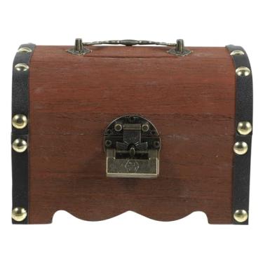 Imagem de Caixas de presente de madeira Baú de tesouro de madeira, cofrinho de madeira antigo baú de tesouro retrô com fechadura pequena caixa de joias decorativa caixa de armazenamento de baú de tesouro banco