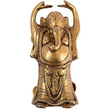 Imagem de Maçaneta de porta indiana feita à mão em latão montado na superfície maçaneta individual cabeça de elefante maçaneta de porta de cobre para decoração de porta de casa, latão, 15 × 7 × 5,8 cm (latão 15
