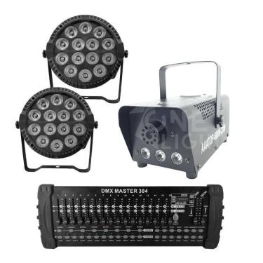 Imagem de Kit 2 Par Led Slim + Máquina De Fumaça 600W + Mesa Dmx 384