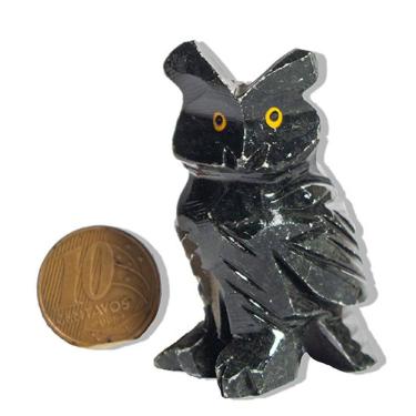 Imagem de Coruja Preta Esculpida em Dolomita Pedra para Decoração
