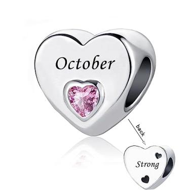 Imagem de GMXLin Berloque de coração com pedra do mês de janeiro a dezembro de 12 meses, pingente de feliz aniversário, compatível com pingentes Pandora Pulseiras para a família, avó e mãe, Cobre