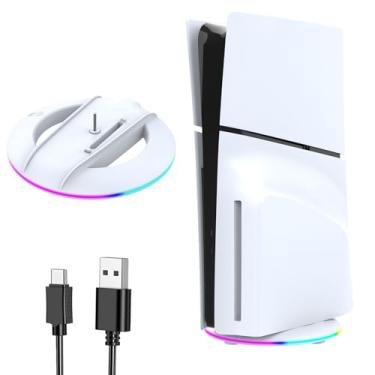 Imagem de Suporte vertical LED para disco PS5 Slim e edição digital com 14 modos de luz, substituição de suporte de base RGB para console PS5 Slim com parafusos e cabo USB (Branco)