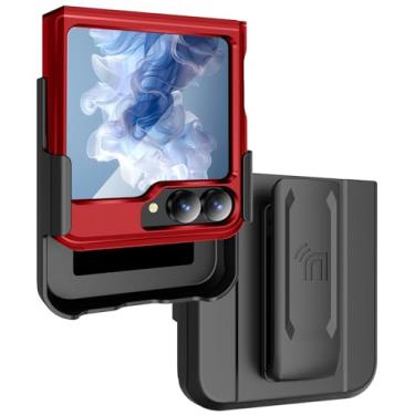 Imagem de Combo de capa e clipe de cinto Rizz para celular Samsung Galaxy Z Flip 6, capa híbrida robusta Nakedcellphone [com proteção de painel de dobradiça oculta] e suporte giratório para coldre Z Flip6 -