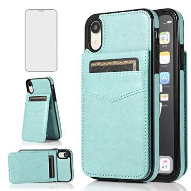 Imagem de Capa de telefone para iPhone XR com protetor de tela de vidro temperado, suporte para cartão de crédito, capa carteira de couro para iPhone XR iPhone10R i Phonex 10XR 10R 10 R RX CR iPhoneXRcases