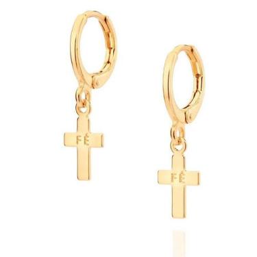 Imagem de Brincos masculino argola cruz pendurada banhado ouro 3x 24k 18k e 22k 
