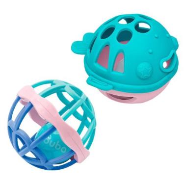 Imagem de Kit Com 2 Mordedores Bola De Silicone Chocalho Baby Ball - Buba, Rosa