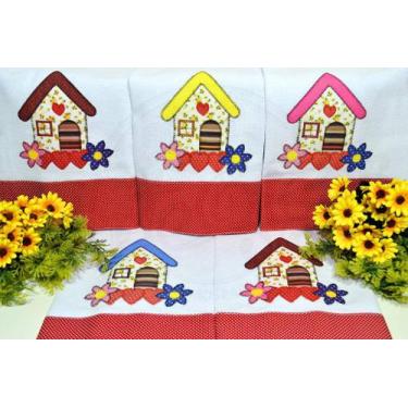 Imagem de Kit Pano de Prato em Patchwork com 5 pçs - Casinhas - Arte & Tear