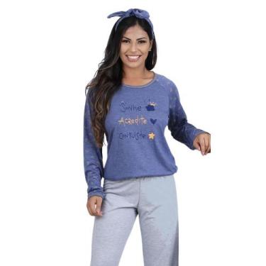 Imagem de Pijama Longo Raglan Poliviscose Cia do Corpo 4694, Marinho mescla, M
