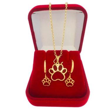 Imagem de Conjunto Kit Presente Brinco Patinha Dog e Cat Folheada a Ouro 18k - D