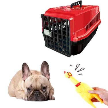 Imagem de Kit Caixa Transporte N2 E Brinquedo Mordedor Galinha 16cm - MecPet