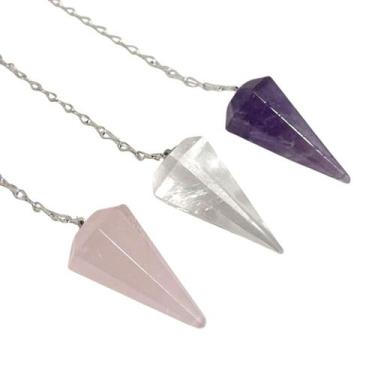 Imagem de Kit Pêndulo Facetado Pedra Natural Radiestesia - 3 Unidades - Equilíbr