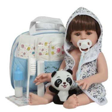 Imagem de Bebê Reborn Menino Enxoval Saída de Banho Panda Completo - Cegonha Reb