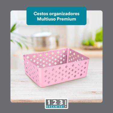 Imagem de Cesto Multiuso Organizador Premium Rosa 123Organizei - 123 Organizei