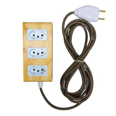 Imagem de Extensão Madeira Régua Elétrica 3 Tomadas Branca - Mycena Studio, pret