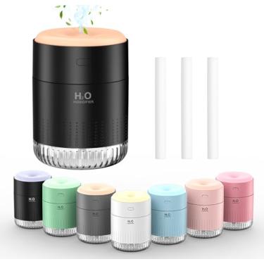 Imagem de SZO Mini umidificador colorido, umidificador recarregável por USB, 4 modos super silenciosos, umidificadores para quarto, adequado para viagens, escritório, família, preto