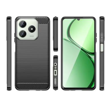 Imagem de HTXWXJC Capa para Realme C63, capa Realme C61, capa protetora fina de borracha TPU de fibra de carbono antiarranhões à prova de choque para Realme C61 Realme C63 preta