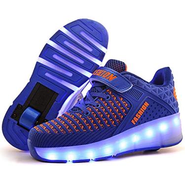 Imagem de Qneic Tênis de patins recarregável por USB, para meninos, meninas, crianças, presente, luzes de LED, patins, 28-azul - Roda única, 14