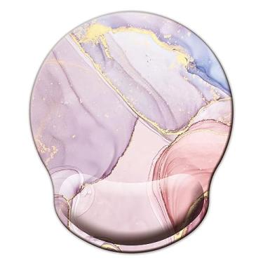 Imagem de Mouse pad com suporte de pulso, mouse pad ergonômico com almofada de descanso de pulso de espuma de memória, base de borracha antiderrapante mouse pad para jogos em casa, escritório, computador, laptop, mármore rosa