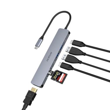 Imagem de Adaptador Hub USB C 7 em 1, adaptador USB C de monitor duplo para 4K HDMI, USB A&C 3.0, 100W Tipo C PD, leitor de cartão SD/TF, estação de ancoragem USB C para laptop e tablet tipo C