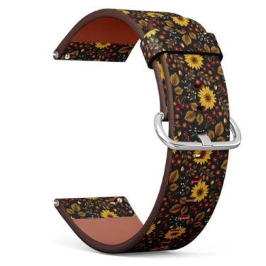 Imagem de THAZEE Pulseira de relógio inteligente compatível com Ticwatch E3, C2 / C2+ (ônix e platina), GTH/GTH Pro, pulseira de relógio de couro de substituição de 20 mm (outono girassóis preto)