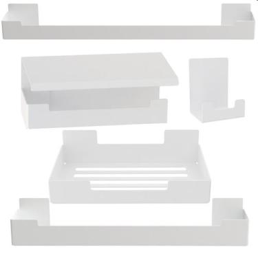 Imagem de Kit Acessórios Para Banheiro Branco Adesivo 5pç ELG - CONTEL STORE