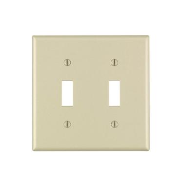 Imagem de Leviton 86009 Placa de parede para interruptor de dispositivo com 2 entradas, tamanho padrão, termoconjunto, suporte para dispositivo, marfim
