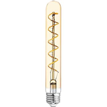 Imagem de GE Lighting Lâmpada de vidro âmbar 36513 LED estilo vintage regulável tubo T9 5 (substituição de 60 watts), base média de 250 lúmens, luz de vela quente