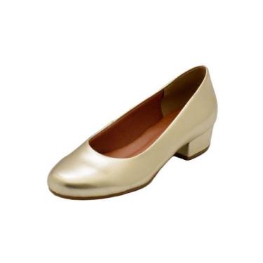 Imagem de Scarpin Boneca Salto Baixo Grosso 3cm Luiza Sobreira Dourado Mod. 2149