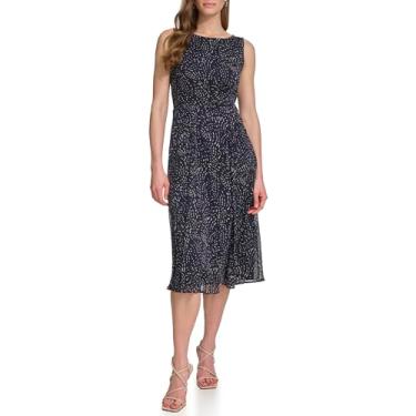 Imagem de DKNY Vestido feminino midi drapeado lateral sem mangas, Azul-marinho/rosa claro, 38