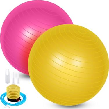 Imagem de Leyndo 2 bolas de ioga a granel grande 66 polegadas bola de exercício anti explosão bola fitness bola com bomba rápida, 65 cm para melhorar a postura, equilíbrio, ioga, pilates, treinamento (rosa,