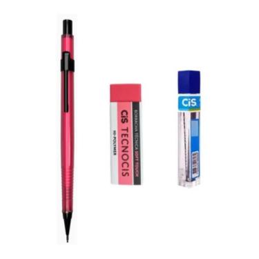 Imagem de Kit Lapiseira Tecnocis ROSA NEON 0.7mm + Borracha + Grafite