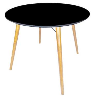 Imagem de Mesa redonda branca em mdf pes em madeira - retroarty, preta, 80cm
