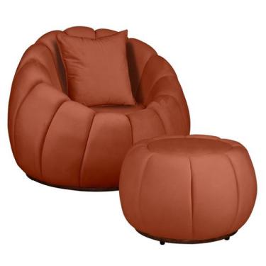 Imagem de Kit Poltrona Base Giratória C/ Almofada e Puff Concha Veludo - Fina Mo