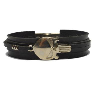 Imagem de Pulseira Couro Justiceiro - Vorax Acessórios, Preto, P - 17cm a 17,5cm