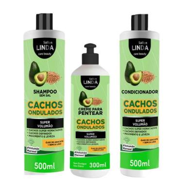 Imagem de Kit Cachos Ondulados Shampoo Condicionador Creme de Pentear - Sallon L
