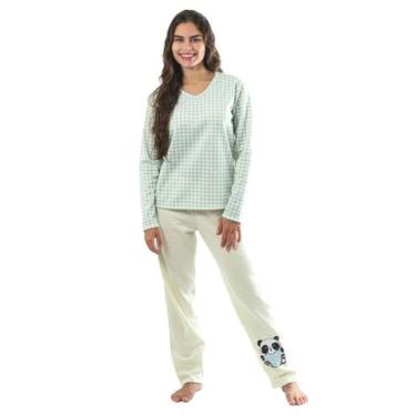 Imagem de Pijama Feminino Longo Adulto Feminino Blusa e Calca Flanelad - Empório