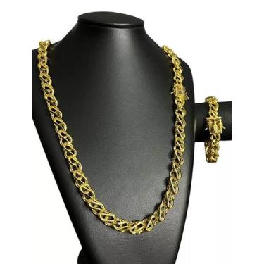 Imagem de Kit Friso S Vazado 13mm Fecho Santa Banhado A Ouro 18k - ToJoia18k