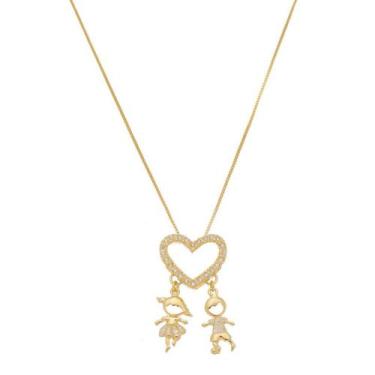 Imagem de Colar com Pingente Casal Filhos Banho de Ouro - Jhulias joias e semi j